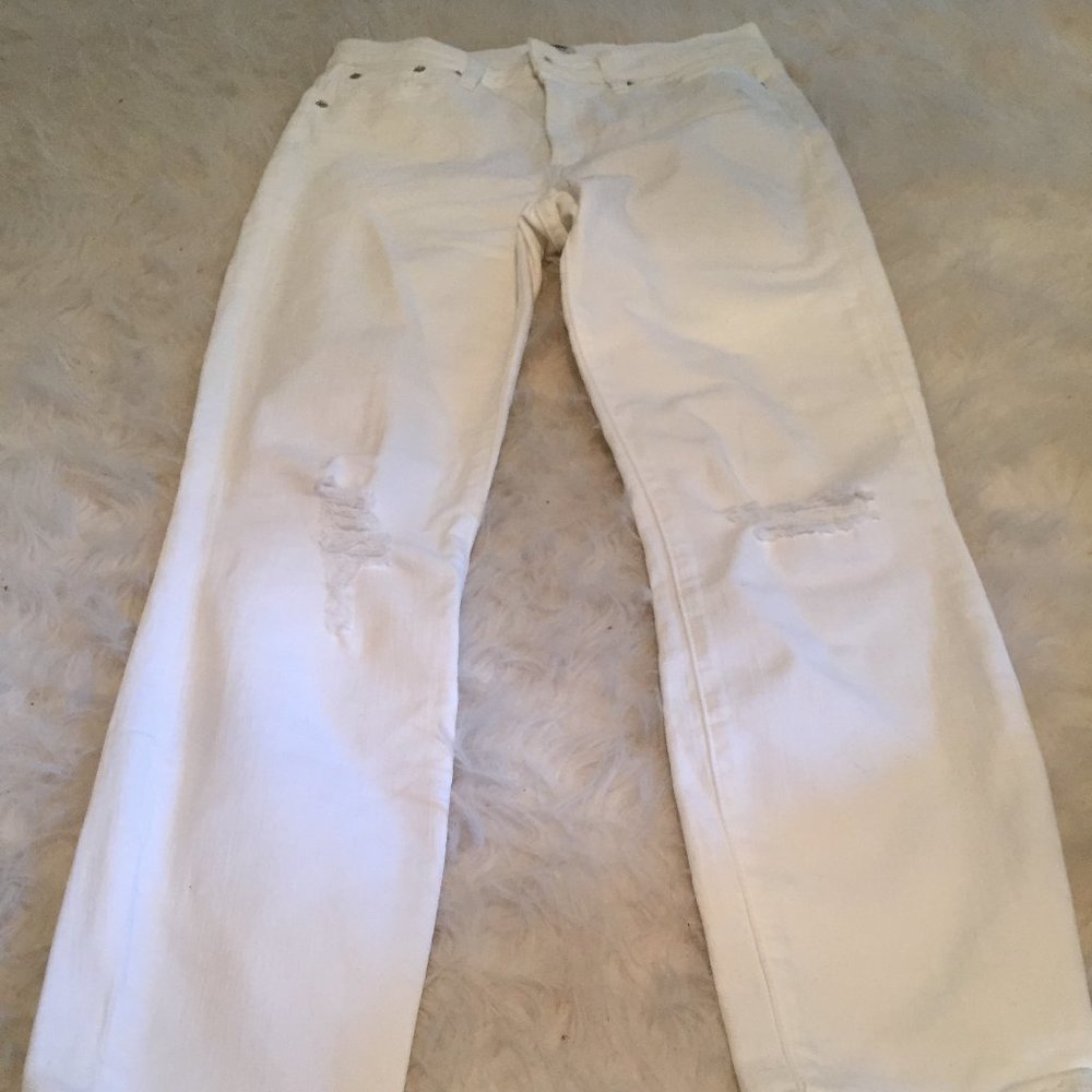 J. Crew 9" Destroyed High-Rise Toothpick Crop Jean in White